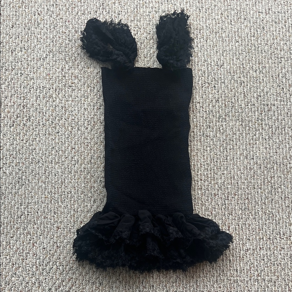 Peixoto Black Lace Smocked Ruffle Tank Dress